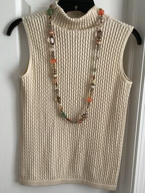 textured mock neck knit  cream top